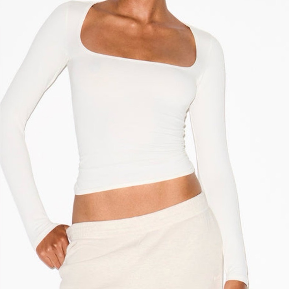 SKIMS NWT Cotton Jersey Scoop Neck Long Sleeve - Picture 2 of 6
